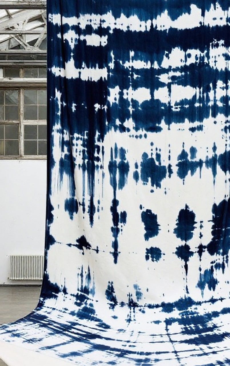 Nour Bahri, Binding Study VI, 2026, natural indigo on hemp, 180 x 120 cm