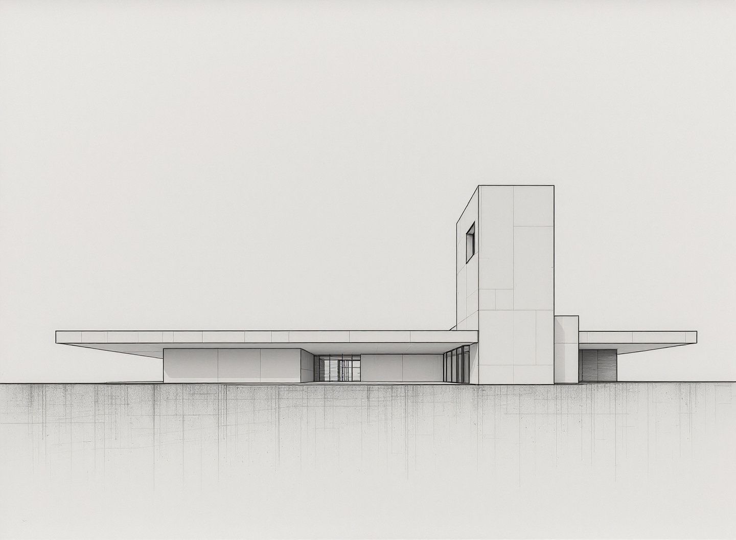 Sona Petrosyan, Regional Archive, Vanadzor (unbuilt, 1981), 2025, graphite on paper, 76 x 106 cm